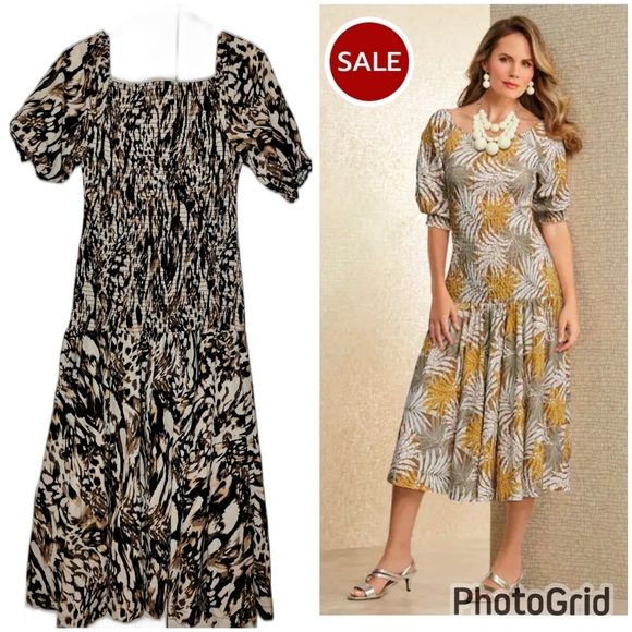 Midnight Velvet Dresses & Skirts - Midnight Velvet Animal Smocked Midi Dress